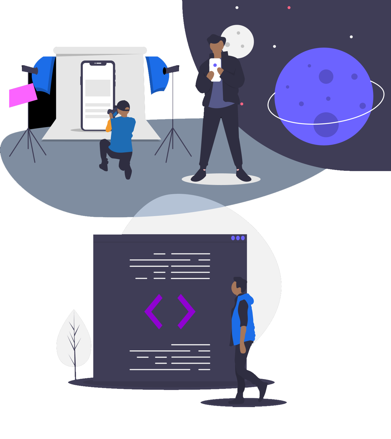 Illustrations of youth using technology